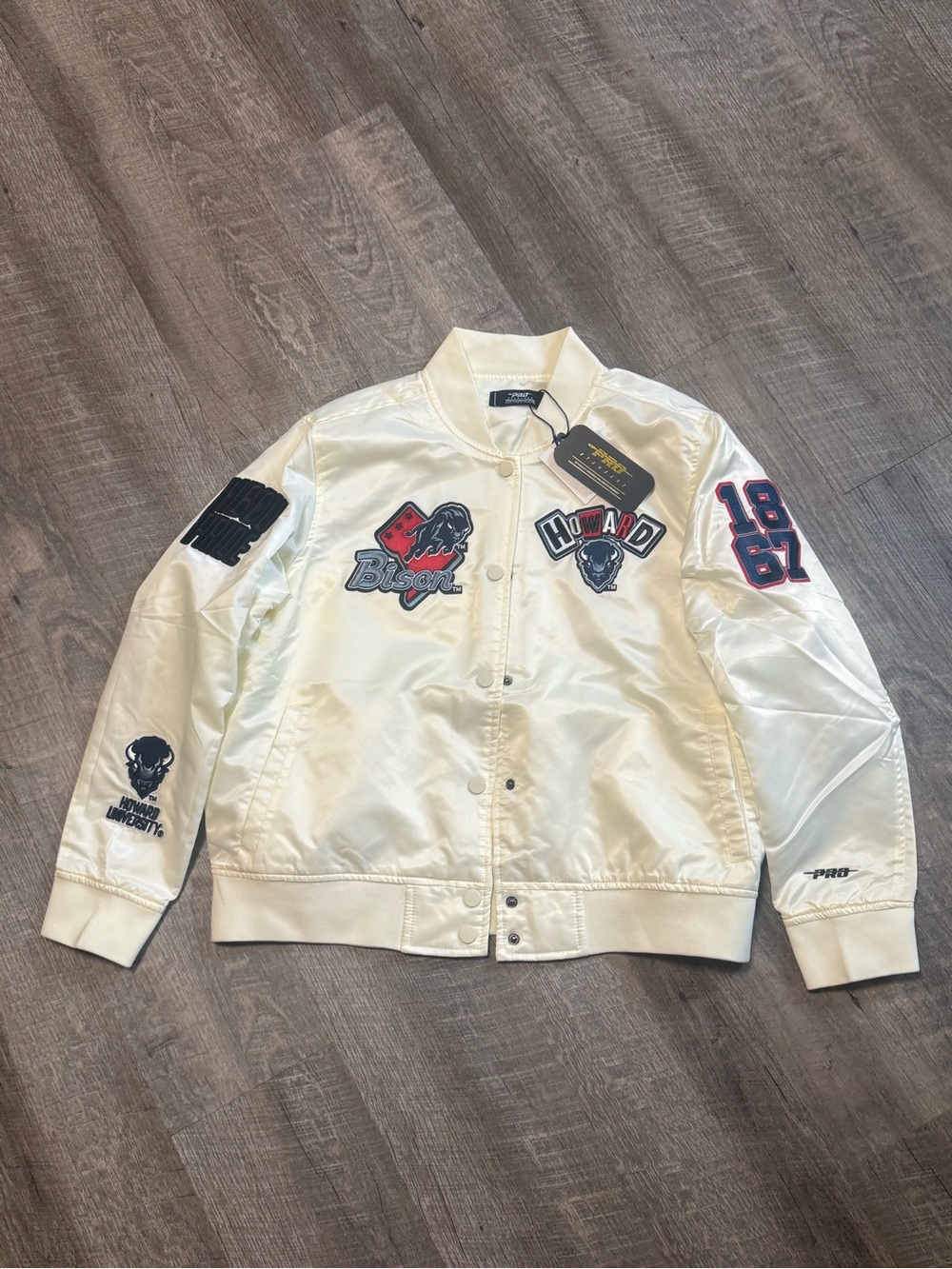 Howard Ivory Satin Varsity Bomber Jacket